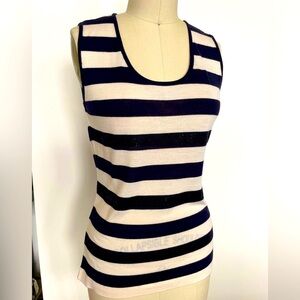 Escada Sequined Knit Sleeveless Striped Tank Top Navy/Ivory Wool & Silk, Medium